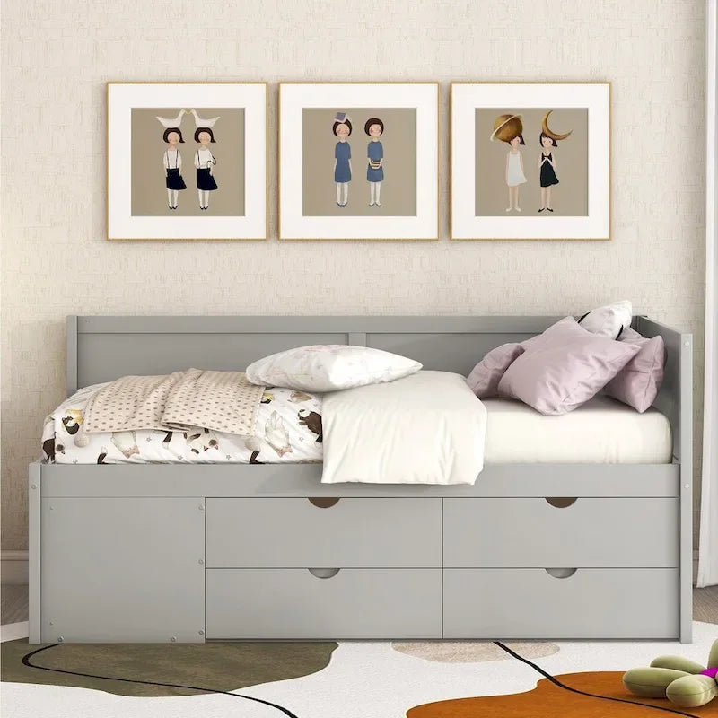 Daybed with Storage Drawers and Bookcase Shelves