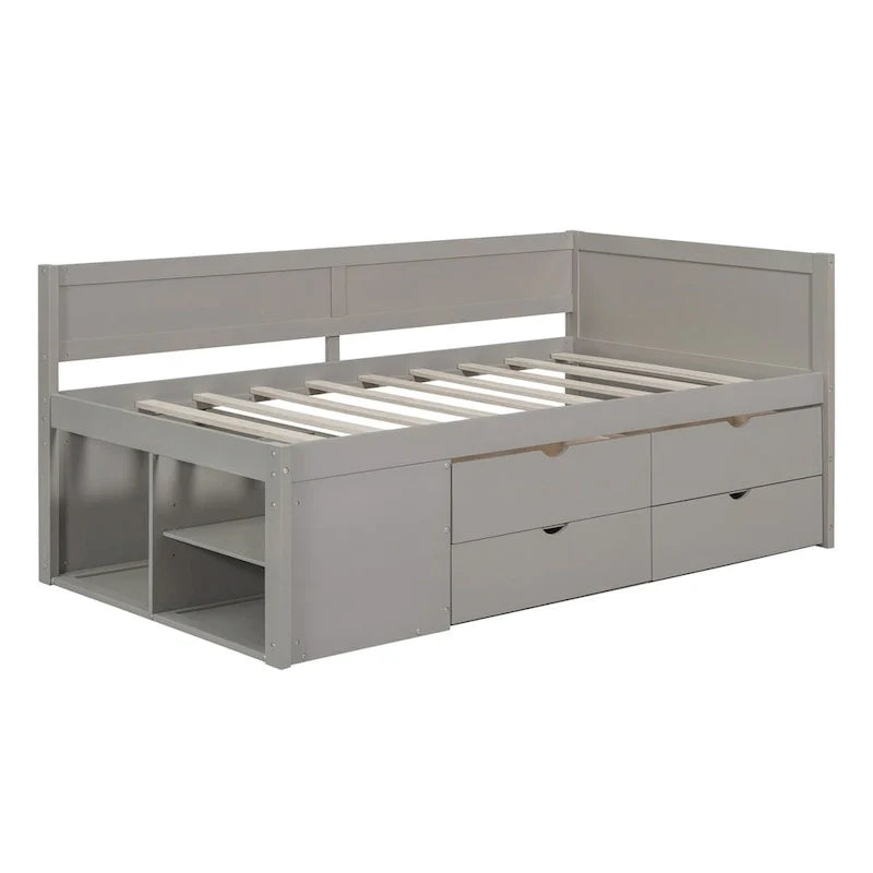 Daybed with Storage Drawers and Bookcase Shelves