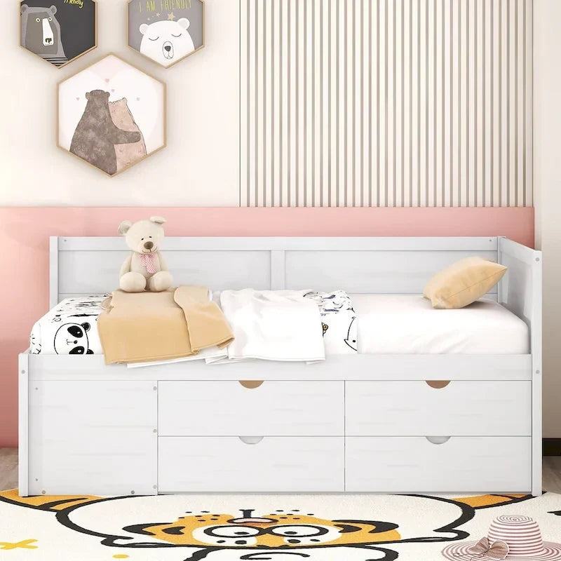Daybed with Storage Drawers and Bookcase Shelves