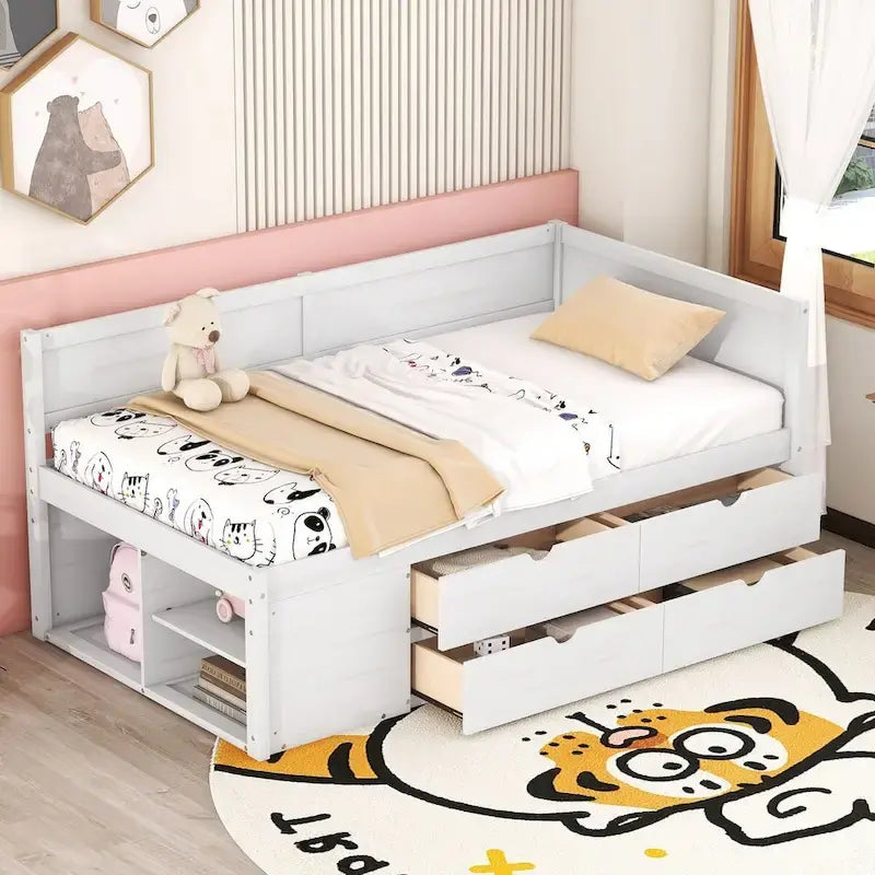 Daybed with Storage Drawers and Bookcase Shelves