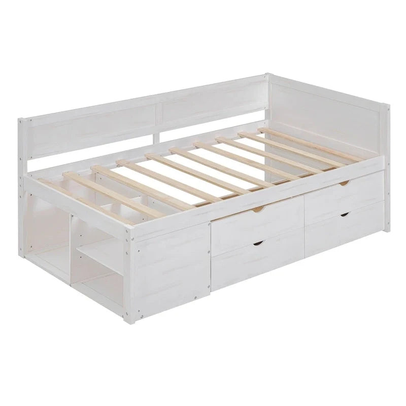 Daybed with Storage Drawers and Bookcase Shelves