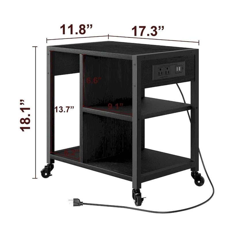 3 Tier Mobile Printer Stand with Charging Station