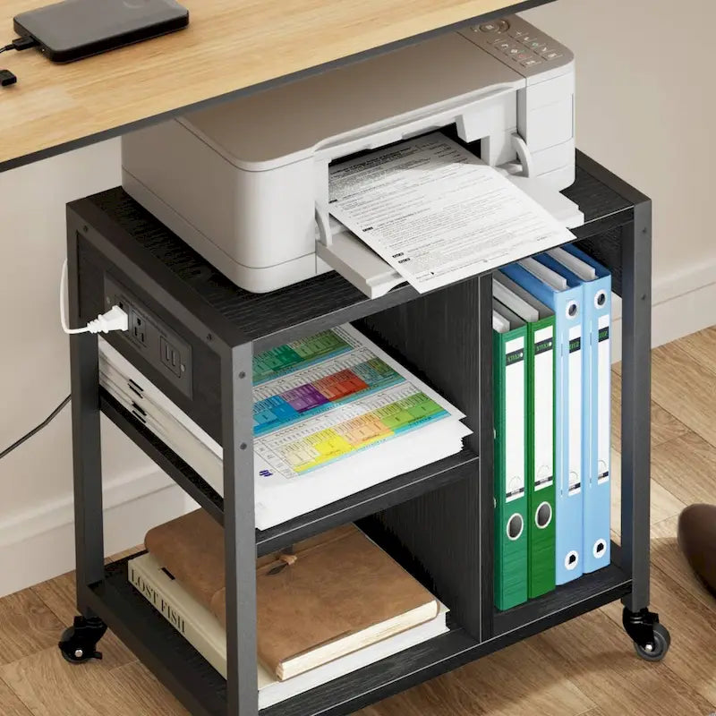 3 Tier Mobile Printer Stand with Charging Station