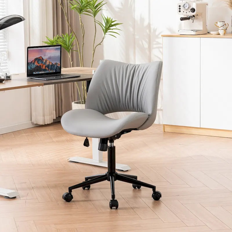Leather Swivel Office Chair with Wheels - Armless