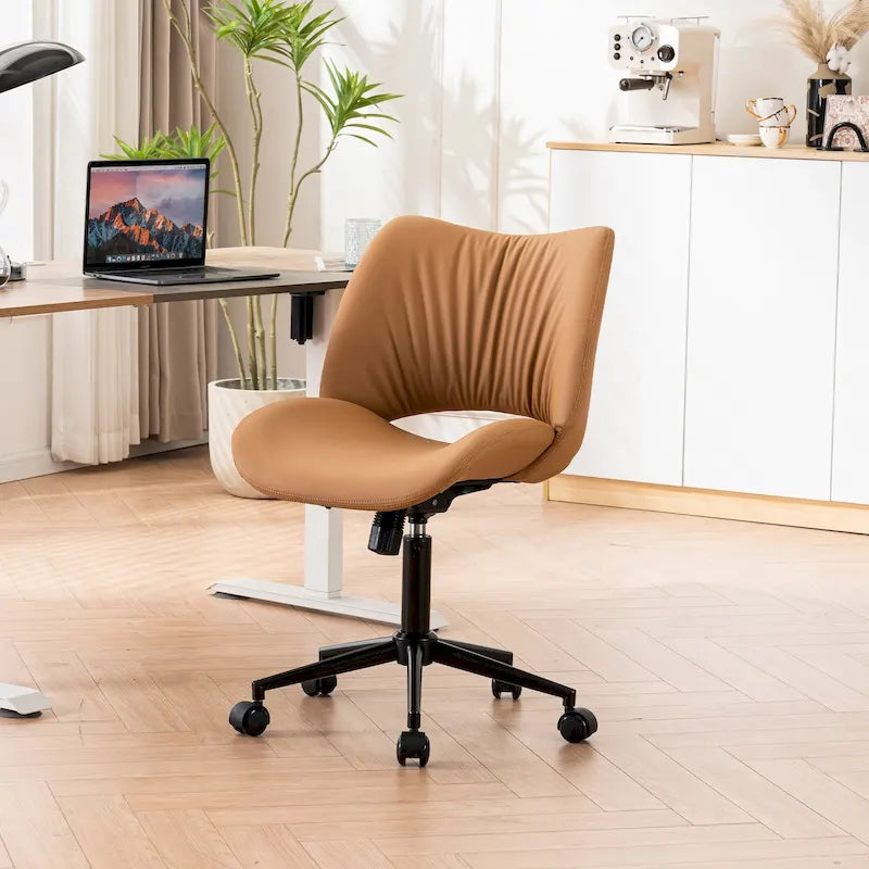 Leather Swivel Office Chair with Wheels - Armless