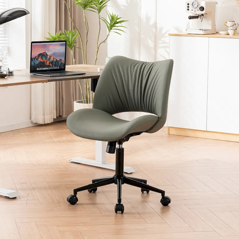 Leather Swivel Office Chair with Wheels - Armless