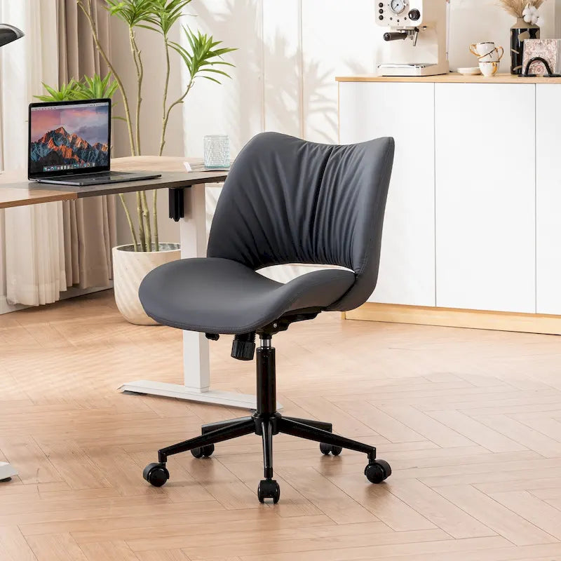 Leather Swivel Office Chair with Wheels - Armless