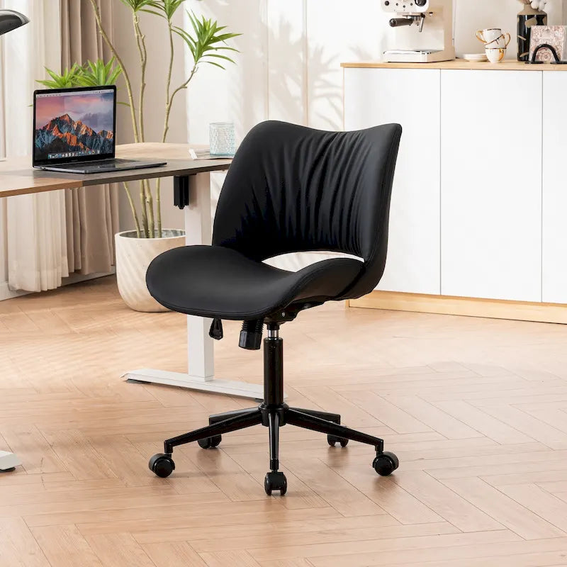 Leather Swivel Office Chair with Wheels - Armless
