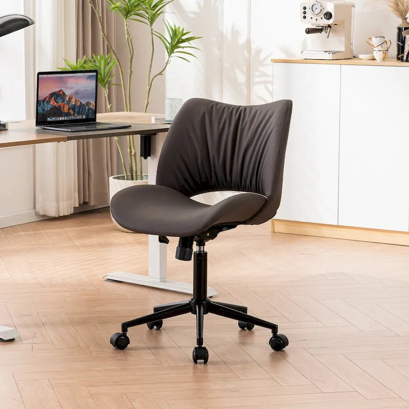 Leather Swivel Office Chair with Wheels - Armless