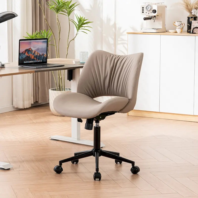 Leather Swivel Office Chair with Wheels - Armless