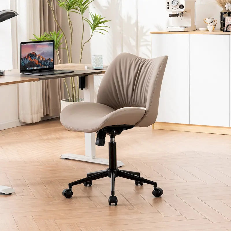 Leather Swivel Office Chair with Wheels - Armless