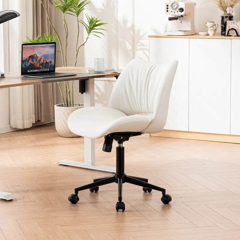 Leather Swivel Office Chair with Wheels - Armless