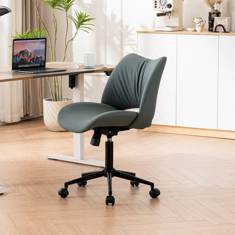 Leather Swivel Office Chair with Wheels - Armless