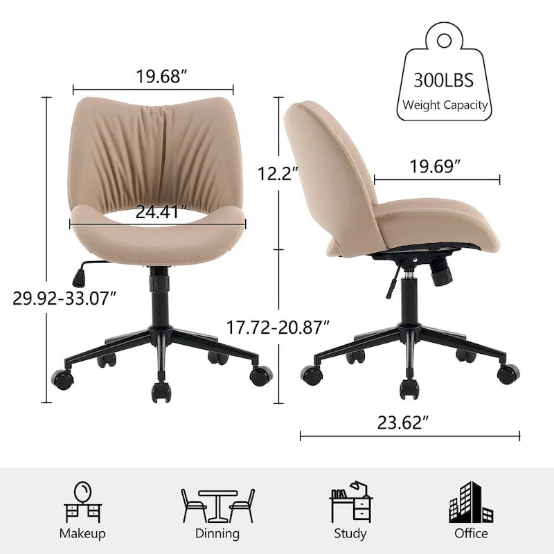 Leather Swivel Office Chair with Wheels - Armless