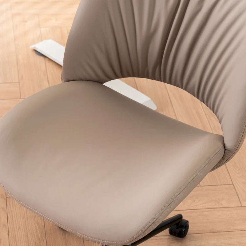 Leather Swivel Office Chair with Wheels - Armless