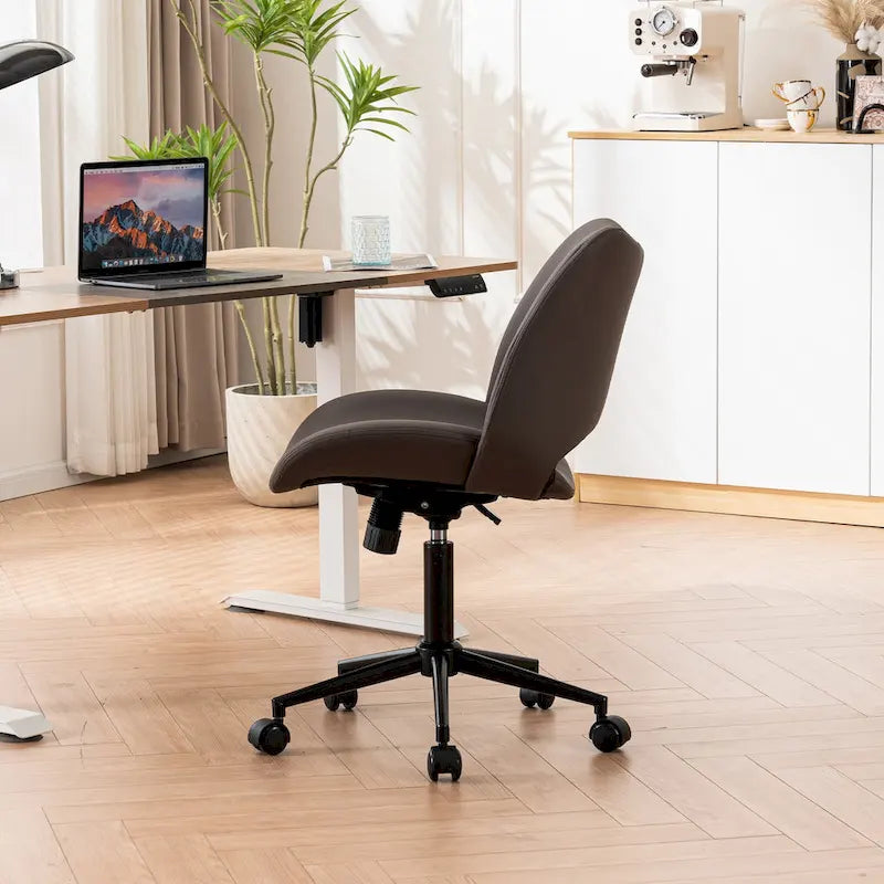 Leather Swivel Office Chair with Wheels - Armless