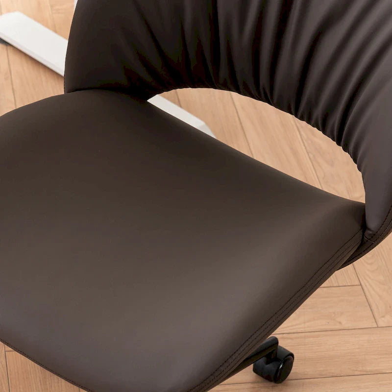 Leather Swivel Office Chair with Wheels - Armless