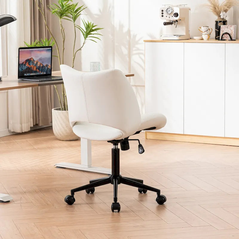 Leather Swivel Office Chair with Wheels - Armless