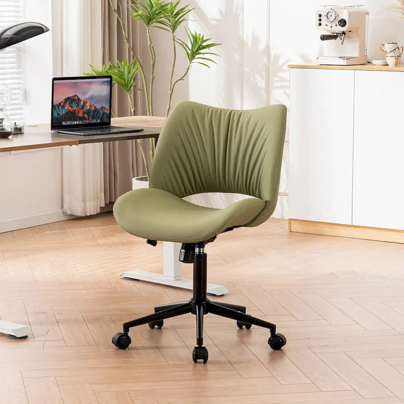Leather Swivel Office Chair with Wheels - Armless