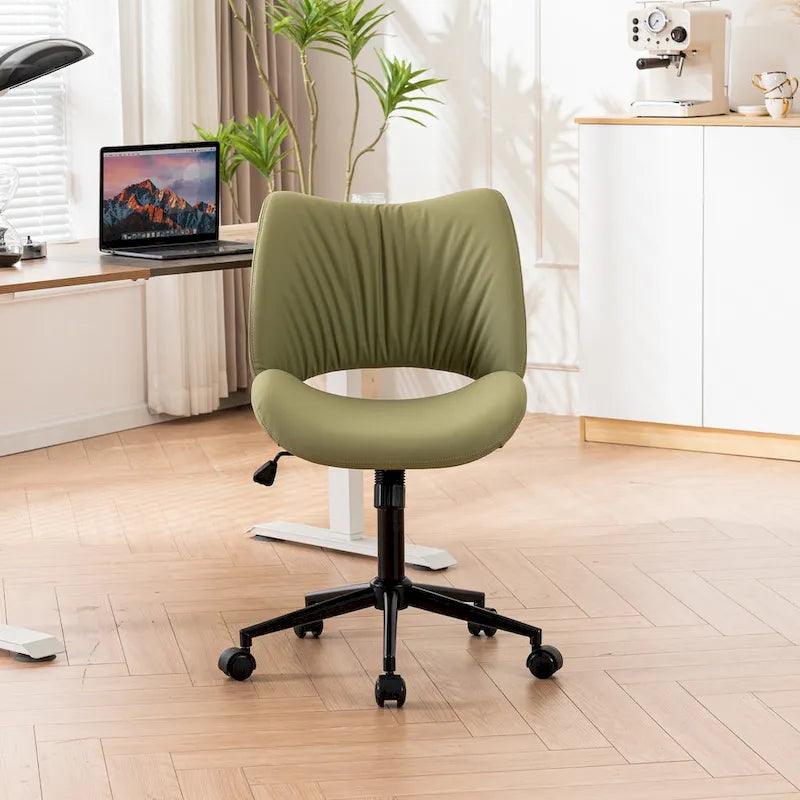 Leather Swivel Office Chair with Wheels - Armless