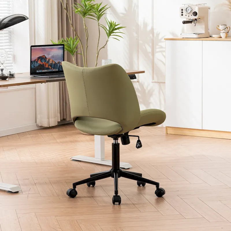 Leather Swivel Office Chair with Wheels - Armless