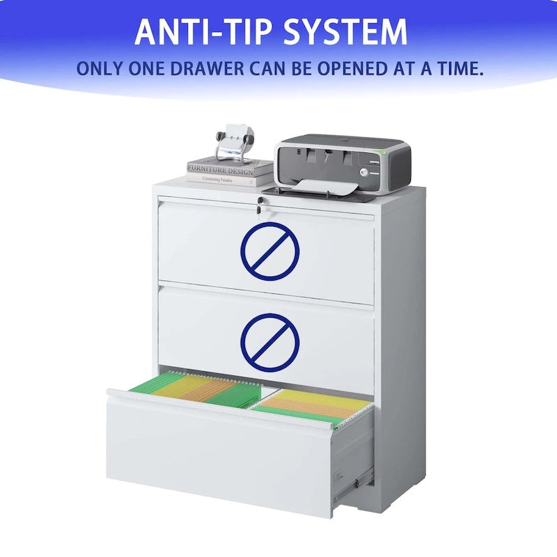 3-Drawer Metal Filing Cabinet with Lock for Home Office