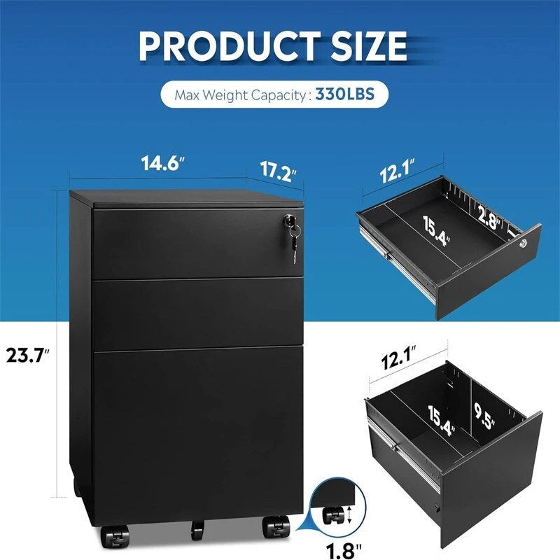 3 Drawer Rolling Pedestal Under Desk