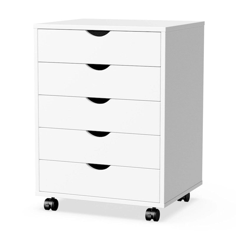 5 Drawer Chest - Storage Cabinets Dressers Wood Dresser Cabinet with Wheels Mobile Organizer Drawers for Office