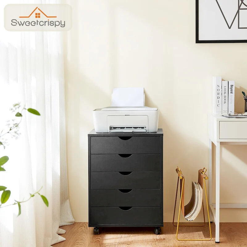 5 Drawer Chest - Storage Cabinets Dressers Wood Dresser Cabinet with Wheels Mobile Organizer Drawers for Office