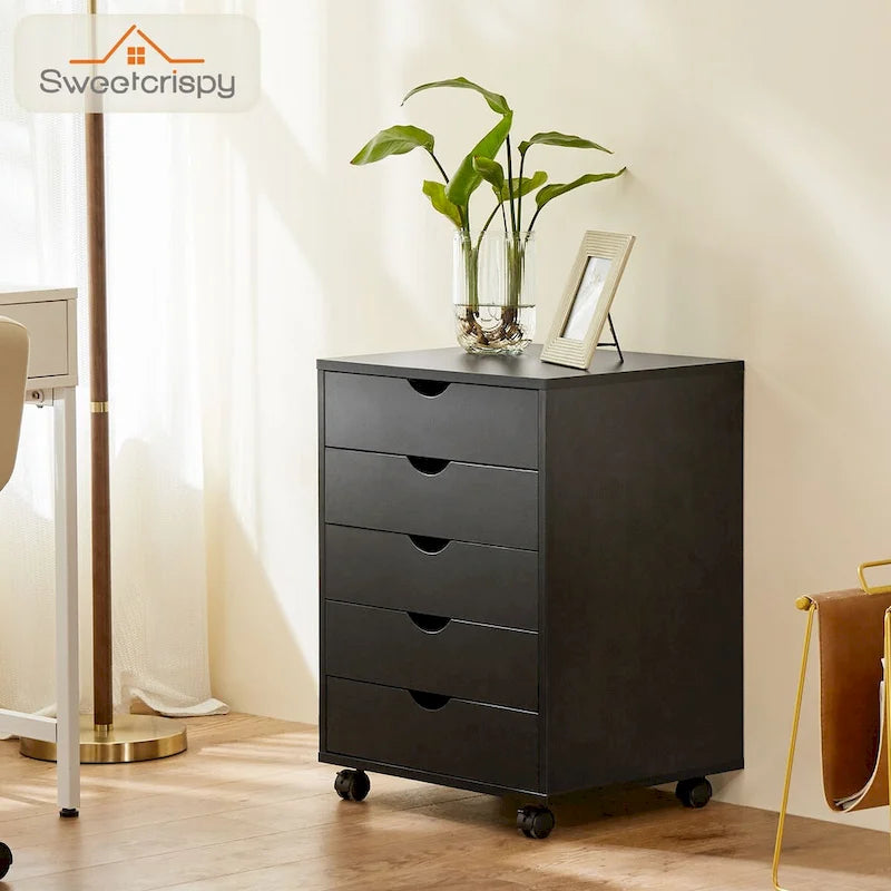 5 Drawer Chest - Storage Cabinets Dressers Wood Dresser Cabinet with Wheels Mobile Organizer Drawers for Office