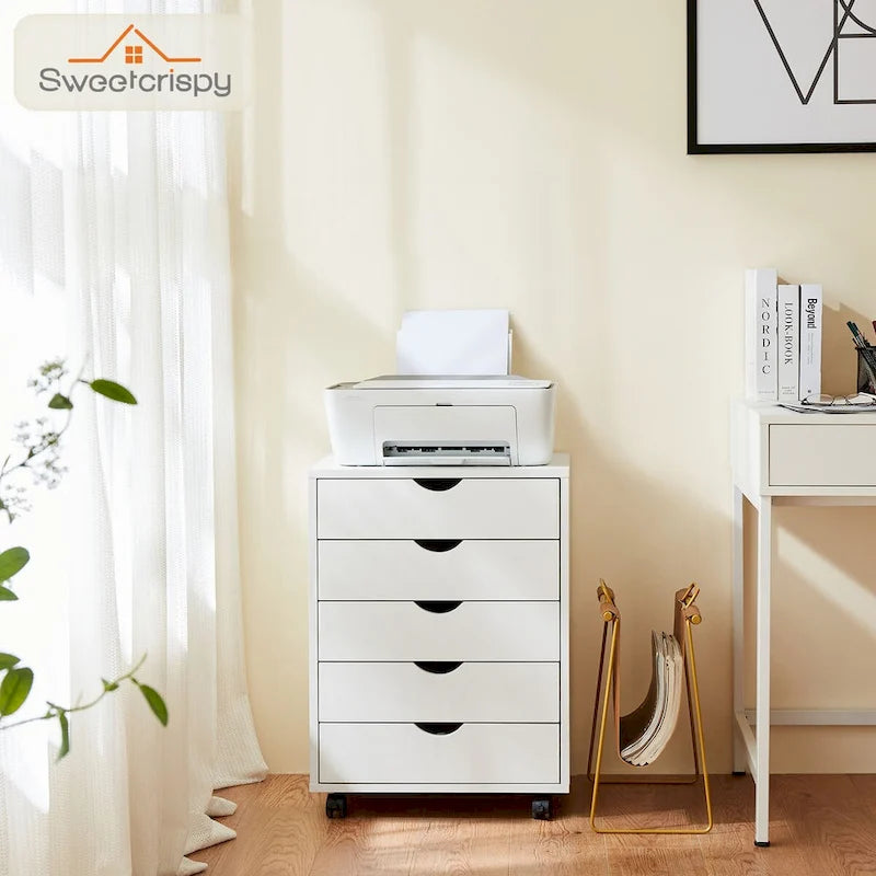 5 Drawer Chest - Storage Cabinets Dressers Wood Dresser Cabinet with Wheels Mobile Organizer Drawers for Office