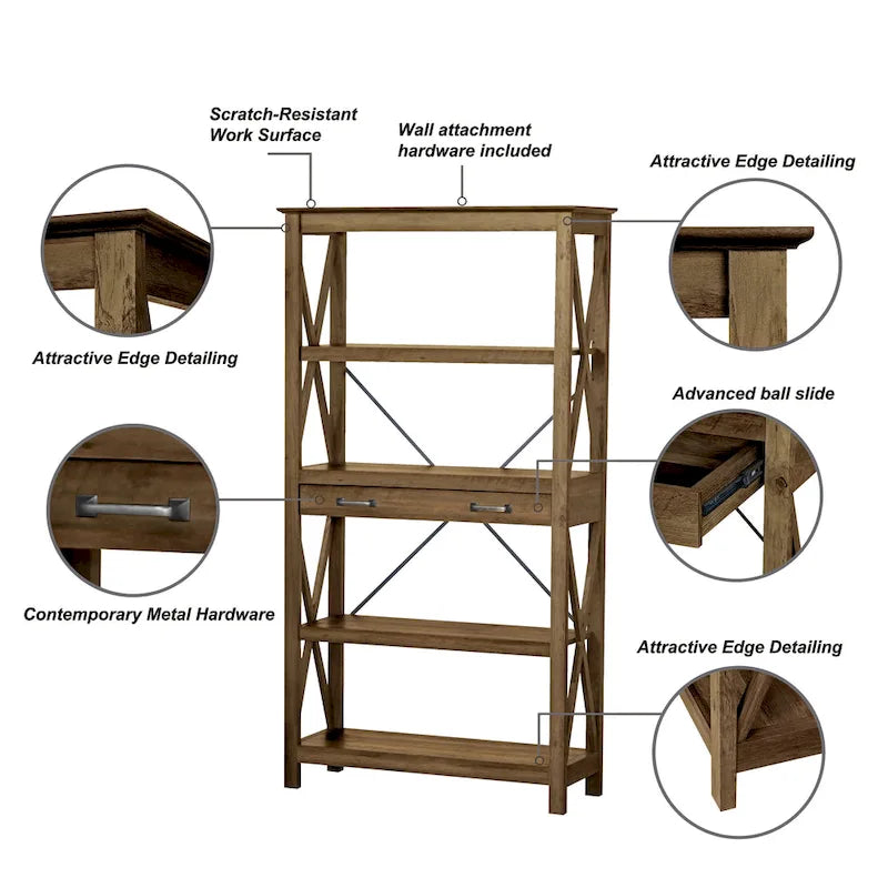 Saint Birch Honduras Transitional Four-Shelf Bookcase