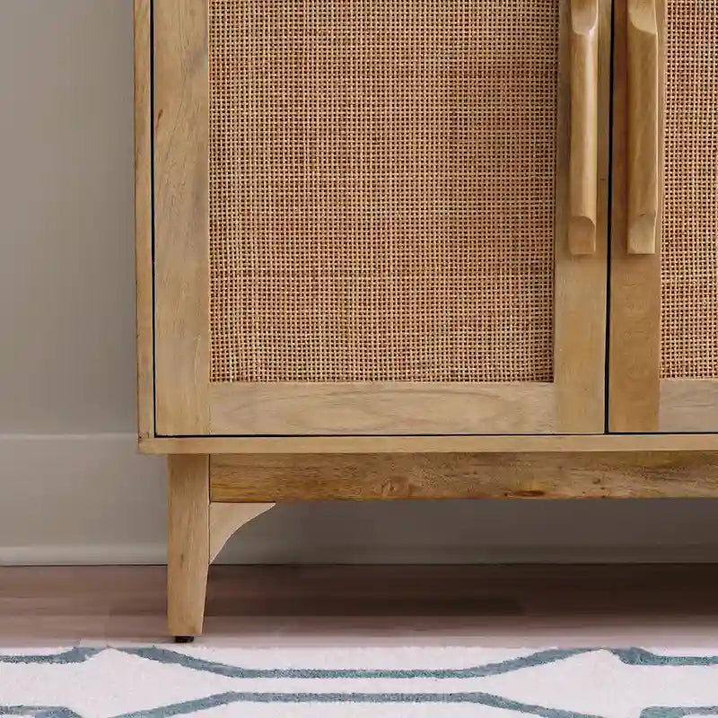 Spence Natural Mango Wood Cane 3-Door Cabinet