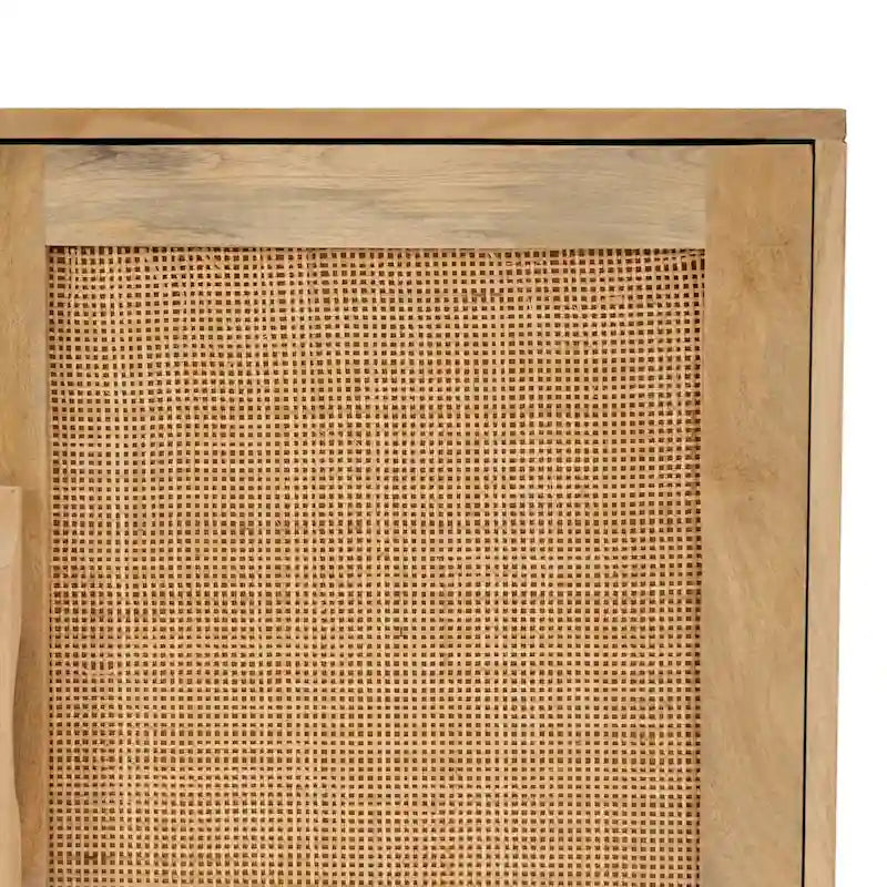 Spence Natural Mango Wood Cane 3-Door Cabinet