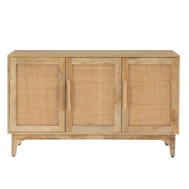 Spence Natural Mango Wood Cane 3-Door Cabinet