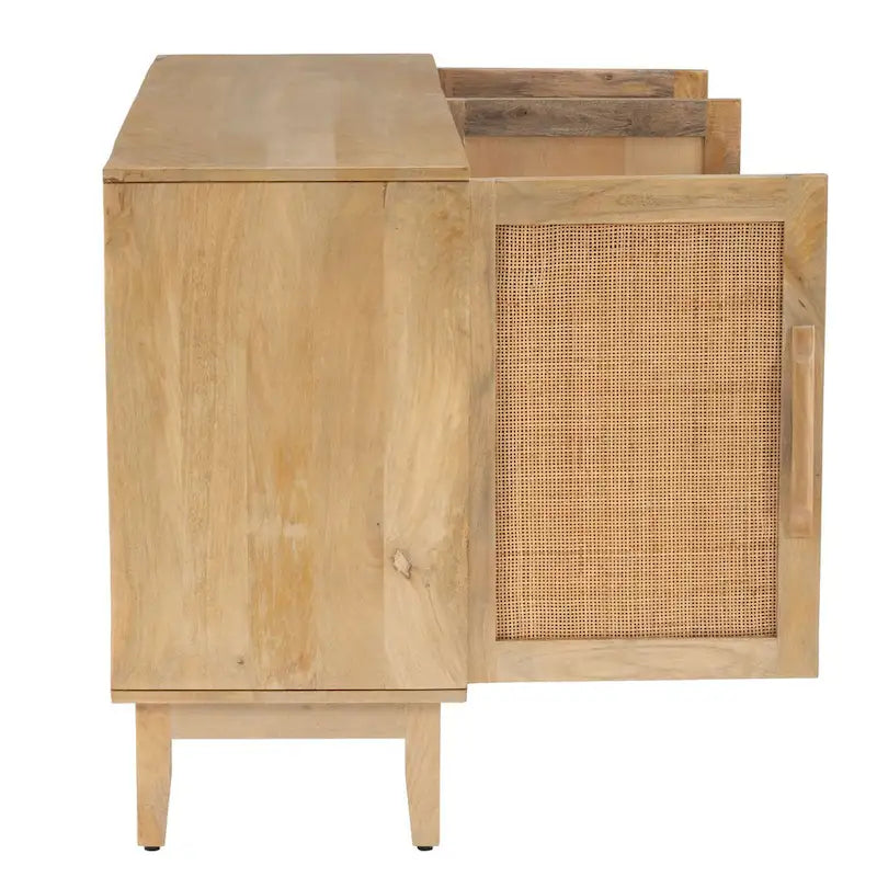 Spence Natural Mango Wood Cane 3-Door Cabinet