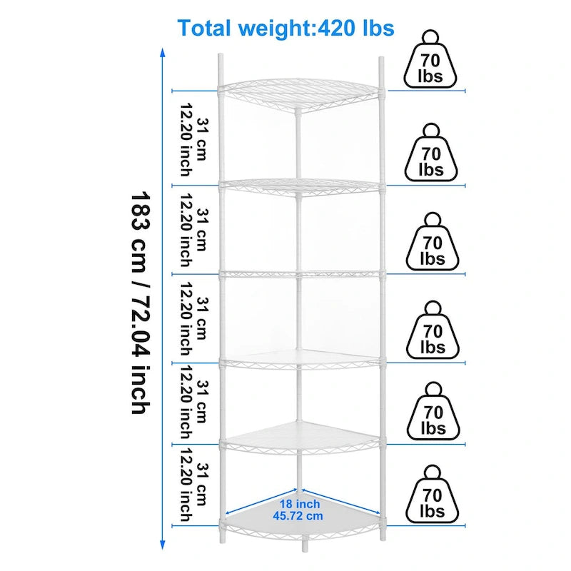 Six Tier Rack 6 Tier Shelf Corner Wire Shelf Rack Adjustable – Buffalo City Furniture
