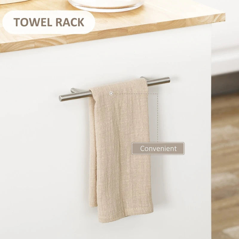Rolling Adjustable Shelf Kitchen Island with Drawer and 2 Towel Racks