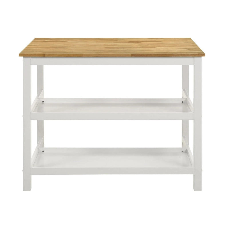 Prager Brown and White Kitchen Island Counter Table with Pot Rack