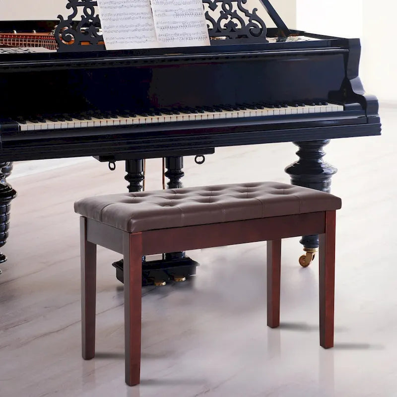 Faux Leather Button Tufted Bench with Storage and Wooden Frame
