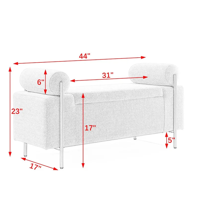 Upholstered Linen Storage Bench with Cylindrical Arms