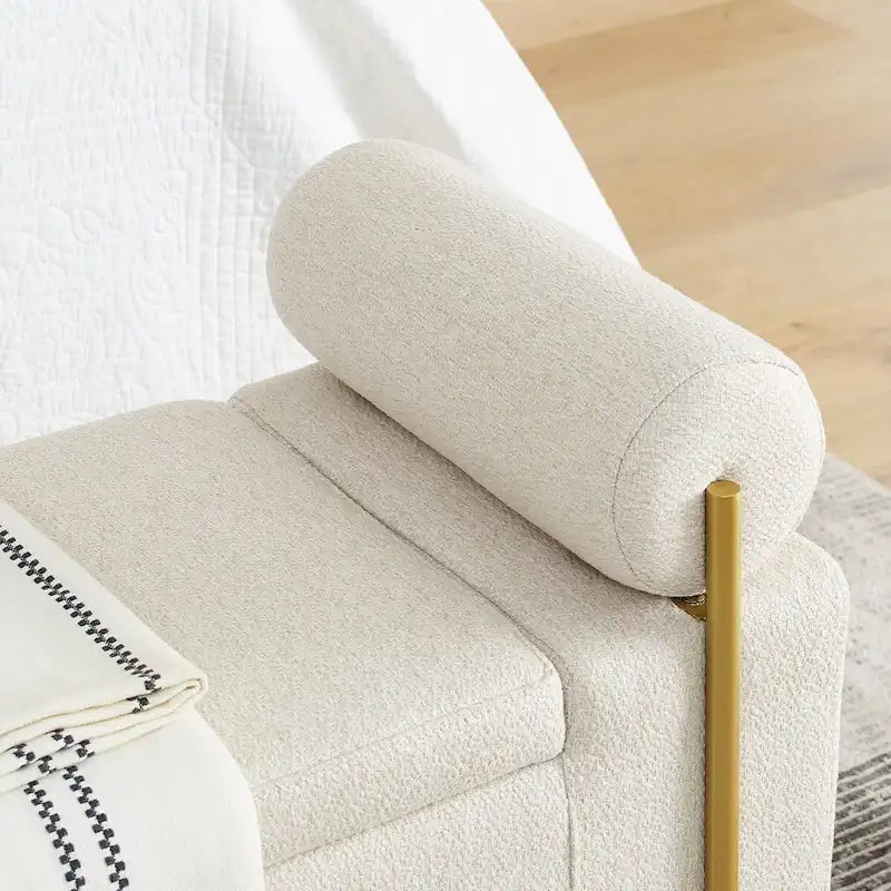Upholstered Linen Storage Bench with Cylindrical Arms