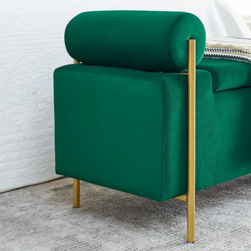 Upholstered Linen Storage Bench with Cylindrical Arms