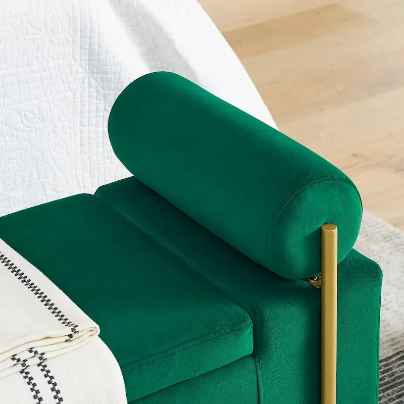 Upholstered Linen Storage Bench with Cylindrical Arms