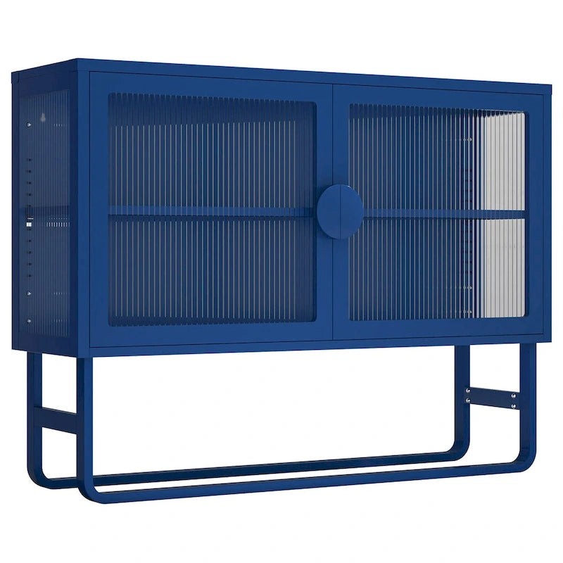 Tempered Glass Cabinet Credenza with 2 Adjustable Shelf U-shaped Leg Anti-Tip Dust-free Enclosed Cupboard for Living Room