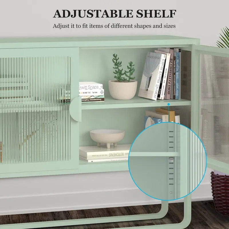 Tempered Glass Cabinet Credenza with 2 Adjustable Shelf U-shaped Leg Anti-Tip Dust-free Enclosed Cupboard for Living Room