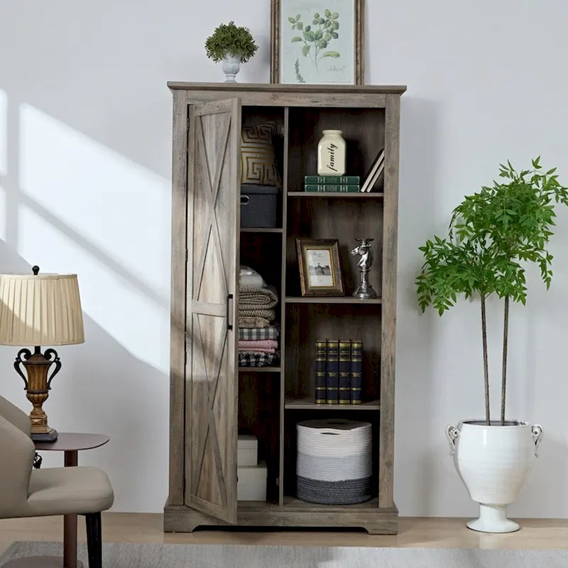 Barn Door Wood Tall Storage Cabinet