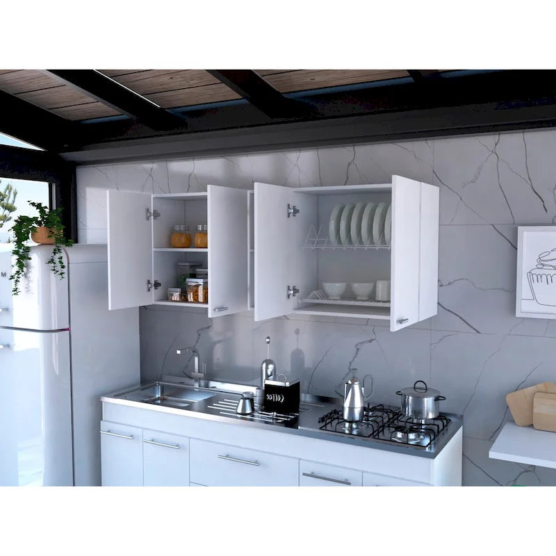 Portofino 150 Wall Cabinet, Double Door, Two External Shelves, Two Interior Shelves