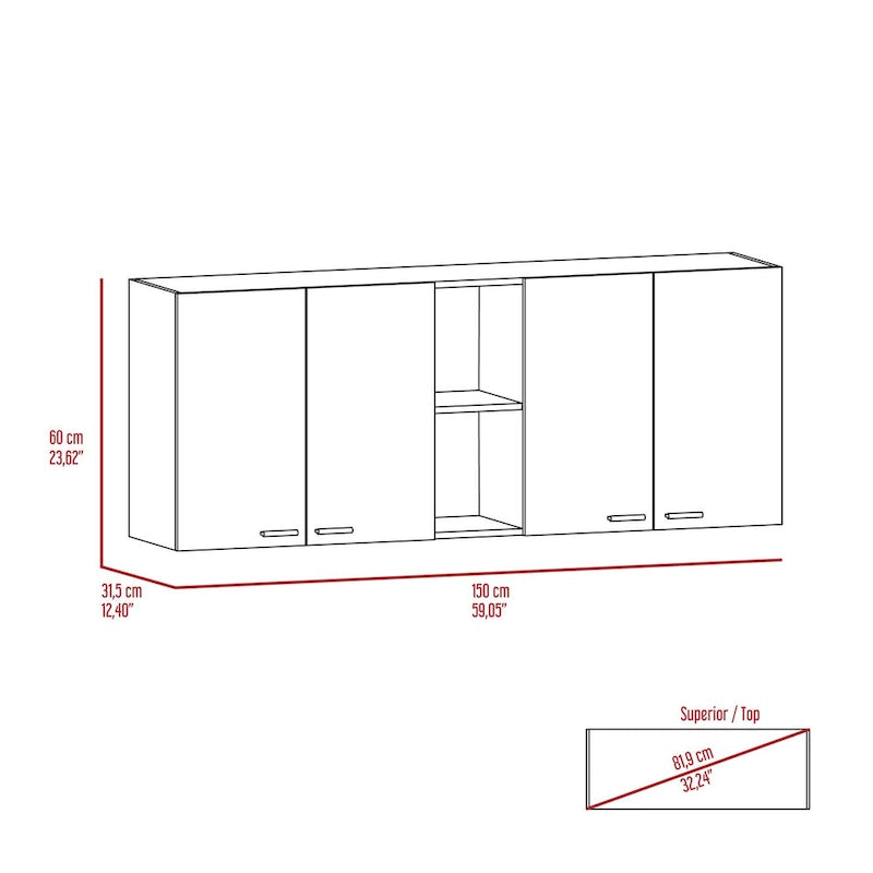 Portofino 150 Wall Cabinet, Double Door, Two External Shelves, Two Interior Shelves