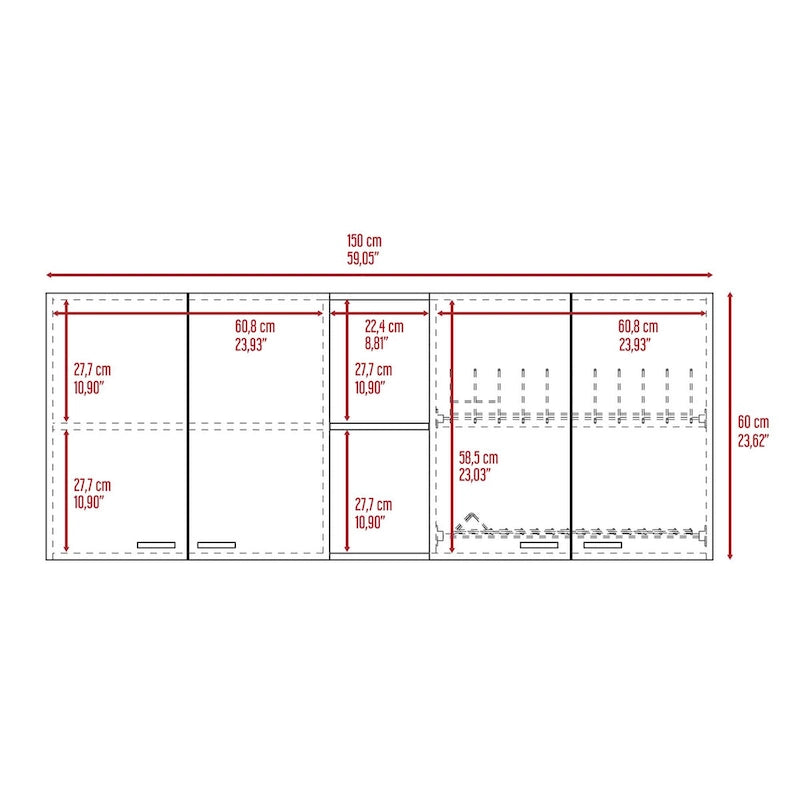 Portofino 150 Wall Cabinet, Double Door, Two External Shelves, Two Interior Shelves